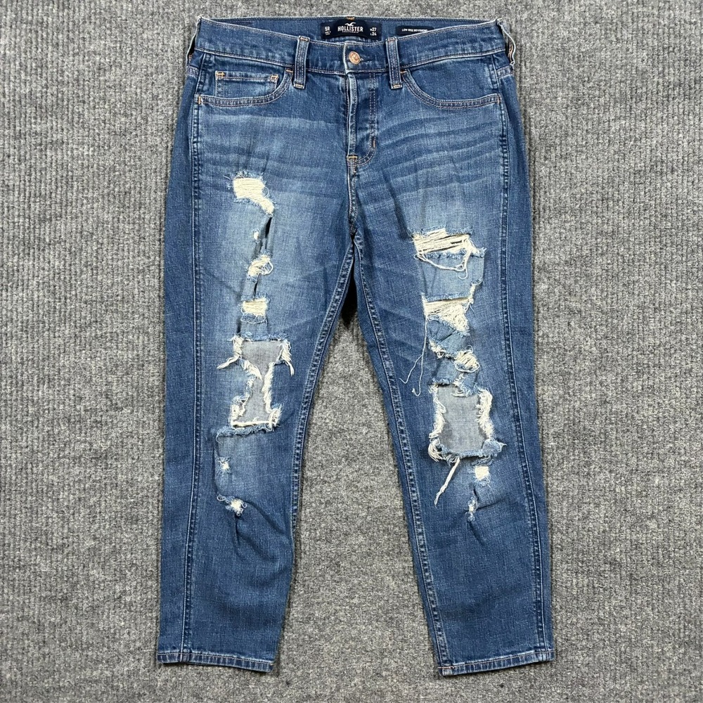 Hollister Low Rise Boyfriend Jeans Womens Size 5R Distressed Medium Wash Denim‎